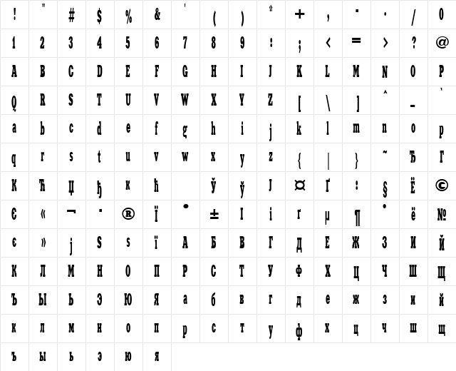 XeniaWesternCTT Regular  glyph index
