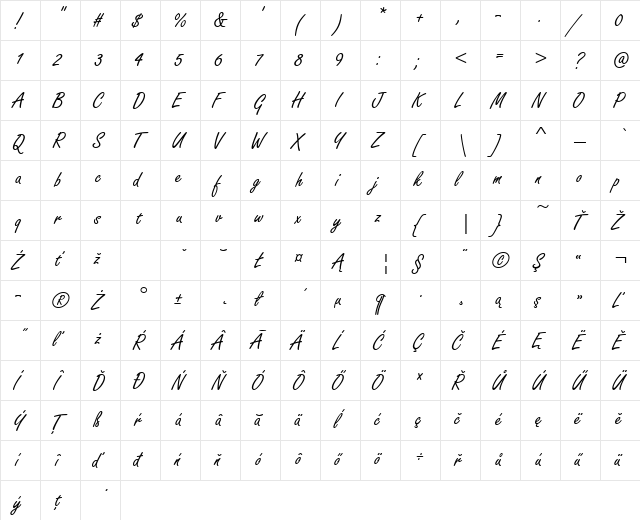 FreestyleScrDEE Regular  glyph index