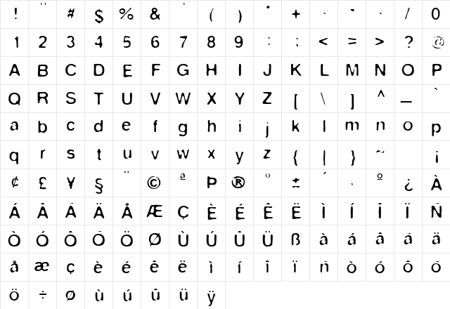 Expose Regular  glyph index