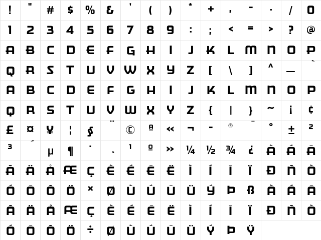 Motel-Gothic Regular  glyph index