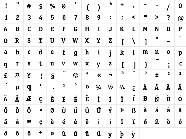 OfficinaSerifEF Bold  glyph index