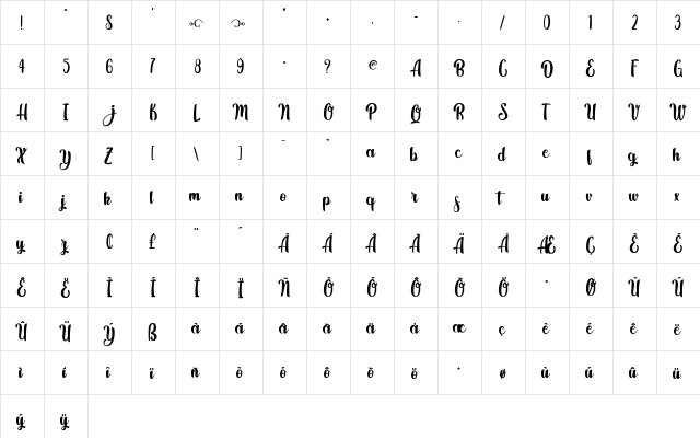Kindly Jasmine Regular  glyph index