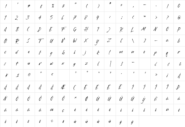 Romantika Hidup Regular  glyph index