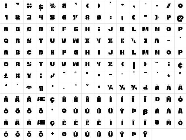 Freedom Fighter Regular  glyph index