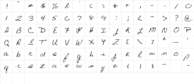Paul Regular  glyph index