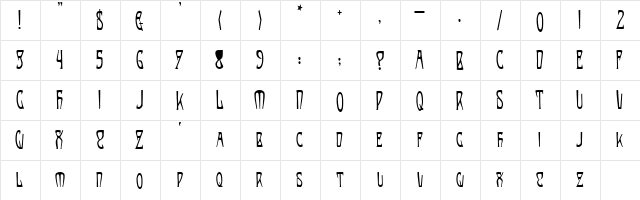 Bernhardt Regular  glyph index