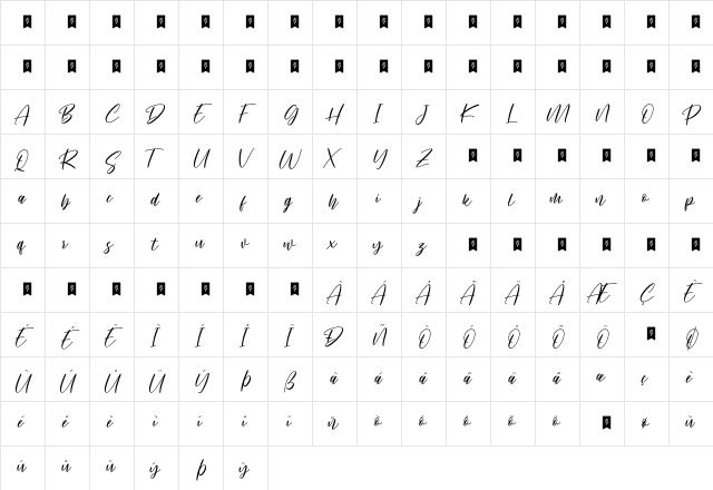 Shalsa Bella Regular  glyph index