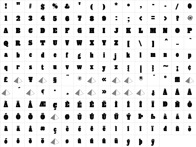 Giza Regular  glyph index