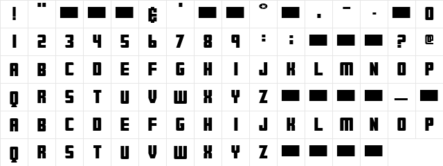 Quizzical Regular  glyph index