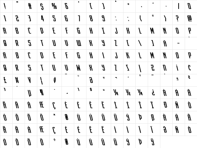 Dark Dominion Leftalic Italic  glyph index