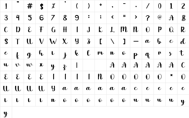 Yume Regular  glyph index