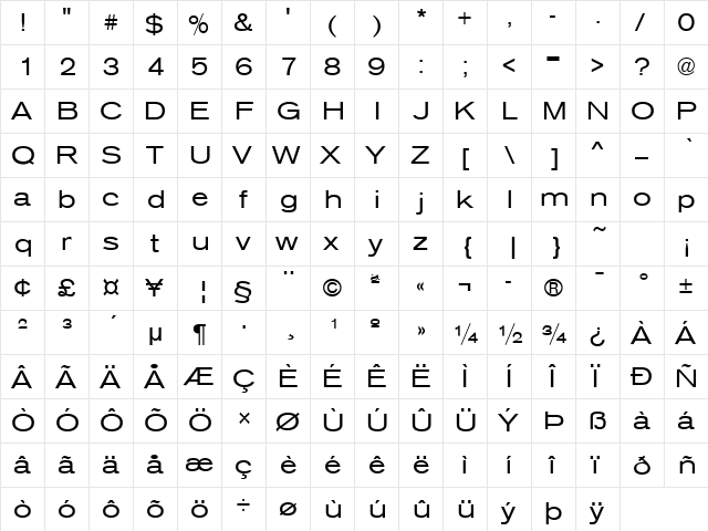 Sage Extended Regular  glyph index