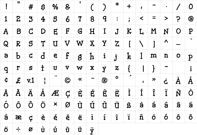 GweetHmkBold Regular  glyph index