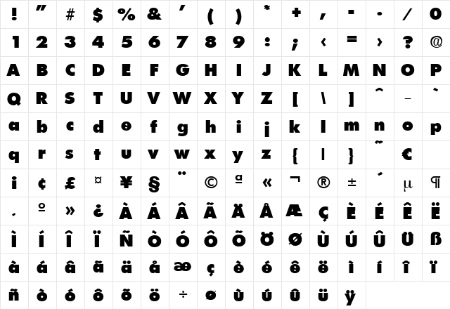 Limerick-Heavy Regular  glyph index