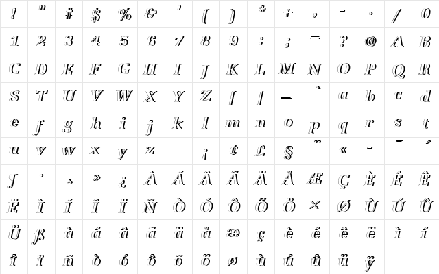 URWLatinoTBolItaRe1 Regular  glyph index