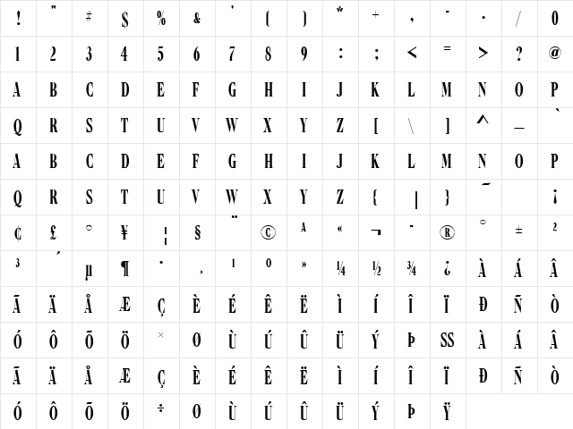 Caslon Becker Graphique Comp Regular  glyph index