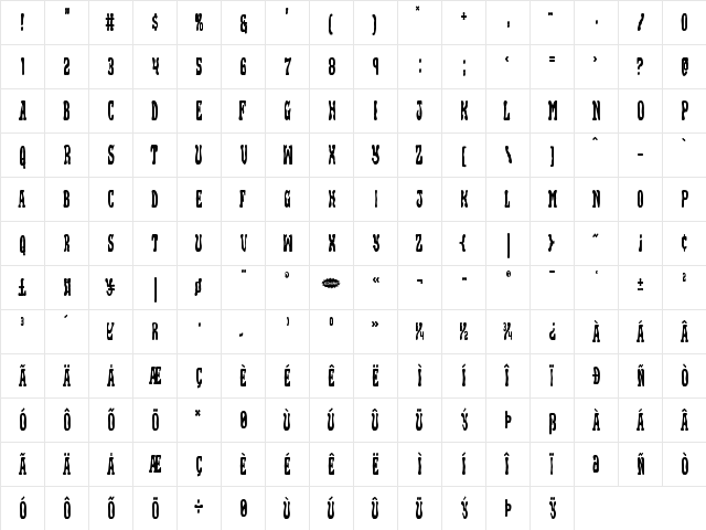 Black Gunk Condensed Condensed  glyph index