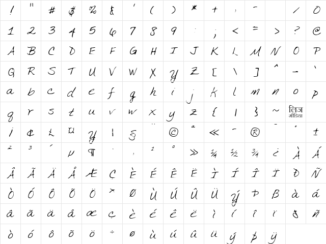 LEHN134 Regular  glyph index