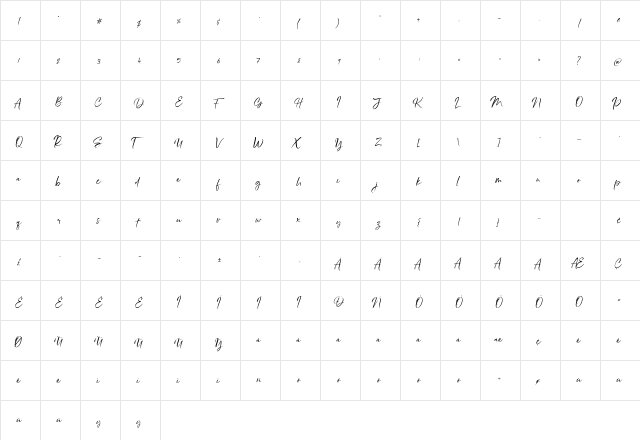 Ruang Teduh Regular  glyph index