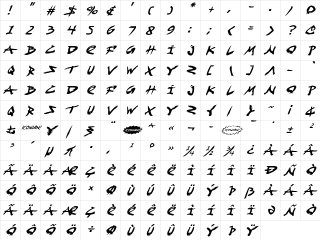 Fight Kid Italic Italic  glyph index