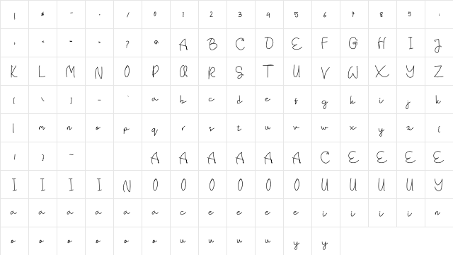 JuwitaNightpersonalu Regular  glyph index
