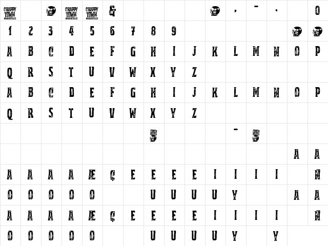 Crappy Town Regular  glyph index