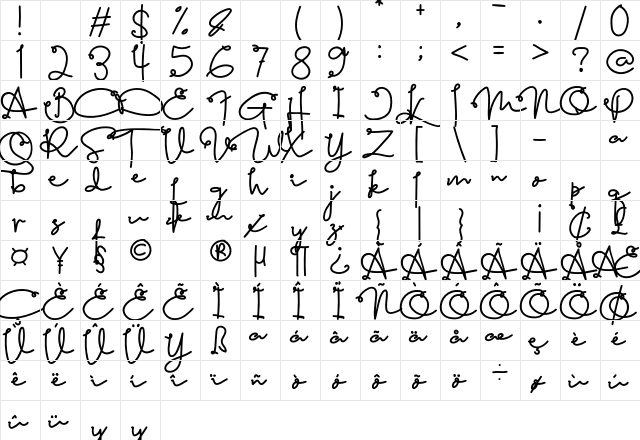 Dream Home Regular  glyph index