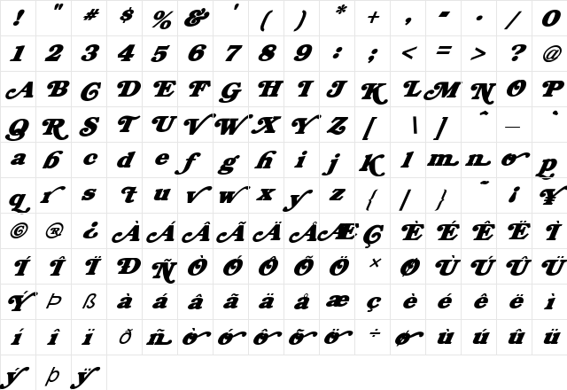 FZ JAZZY 47 ITALIC Normal  glyph index