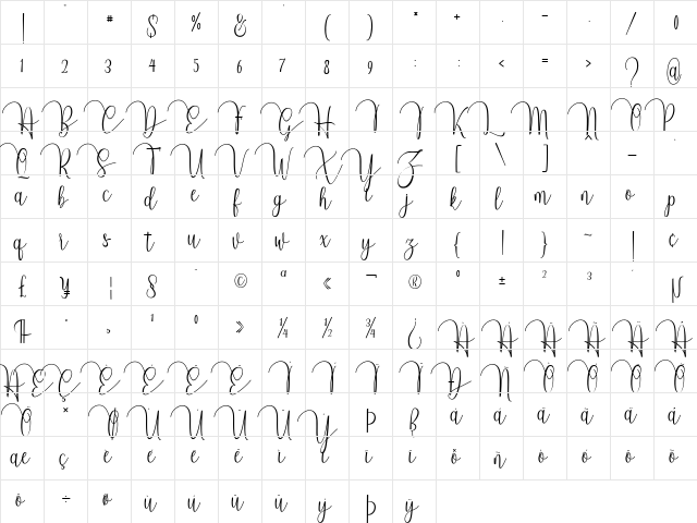 Almonds Regular  glyph index