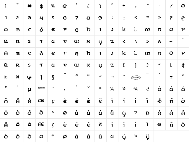 Erin Go Bragh Regular  glyph index