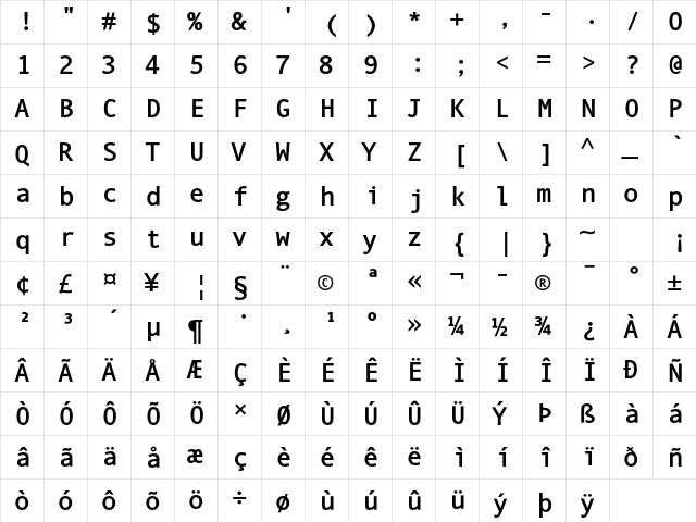 Andale Mono MT Std Bold  glyph index