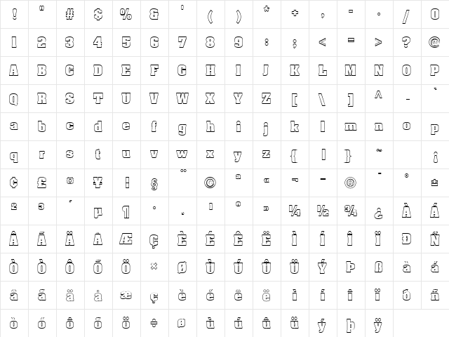 Heidelberg-Hollow Normal  glyph index