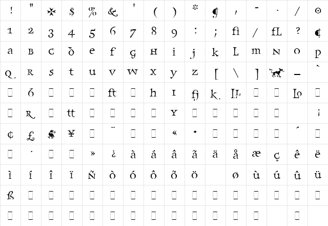 Frances Uncial LET Plain  glyph index