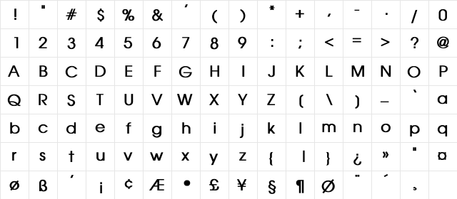 AvantGarde Bold  glyph index