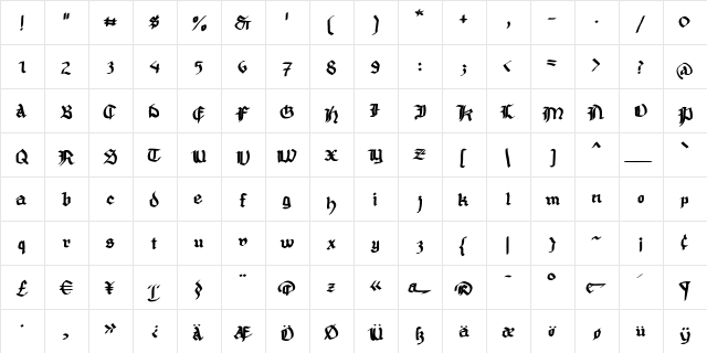 MousefraKtur Bold  glyph index
