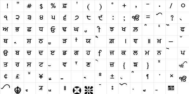 AmrLipiLight Bold  glyph index