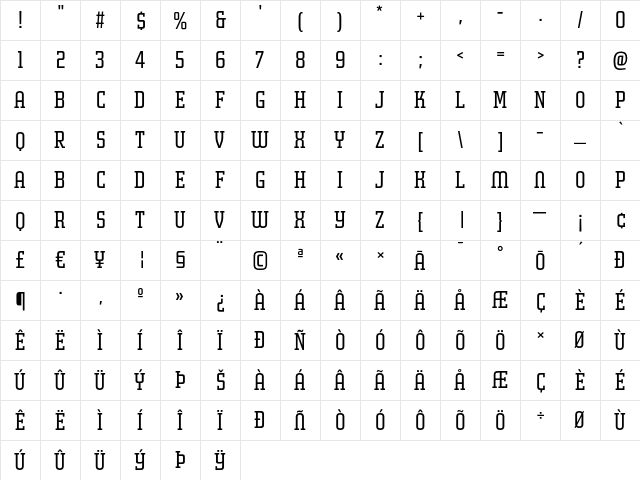 MorganPosterAvec Regular  glyph index