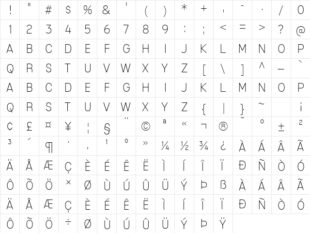 Mixolydian Titling ExtraLight  glyph index