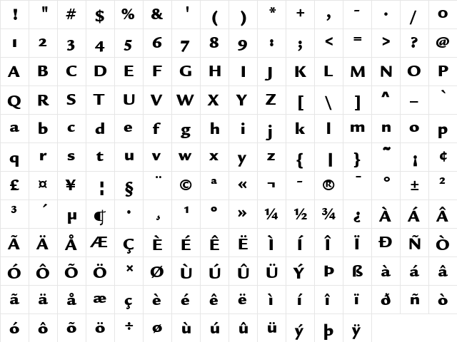 Legacy Sans ITC Ultra  glyph index