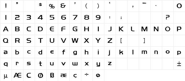 Bad Times 3 Bold  glyph index