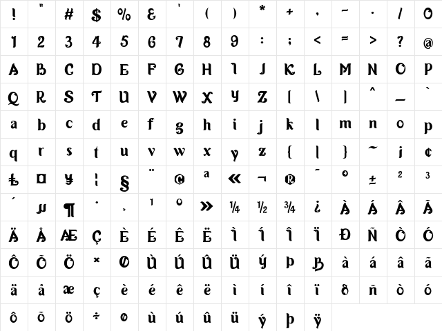 Lamafa Regular  glyph index