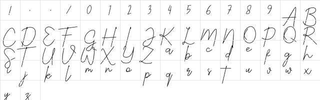 Justwinch Signature Demo Regular  glyph index