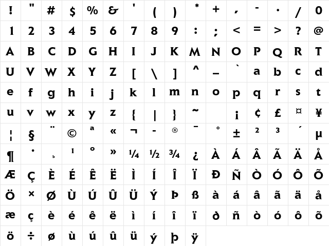 Elan ITC Std Bold  glyph index