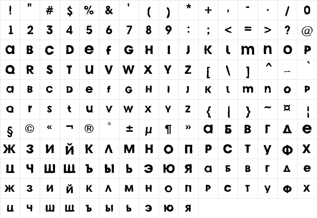 a_AvanteCpsLCBrk Bold  glyph index