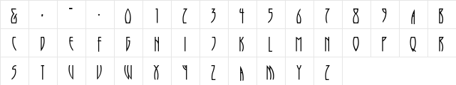Runy-Tunes Regular  glyph index