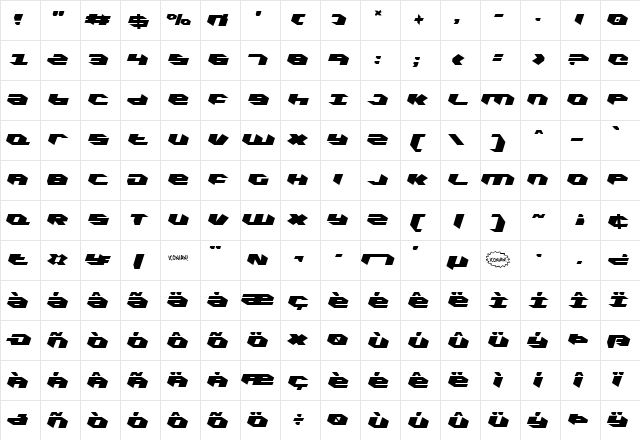 Kubrick Condensed Leftalic Condensed Leftalic  glyph index