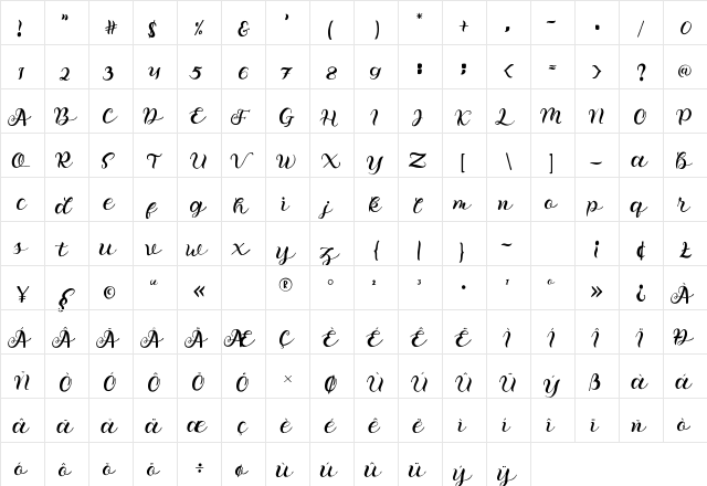 Shaking Regular  glyph index
