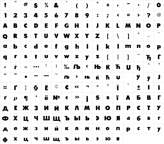 GlasnostExtraboldFWF Regular  glyph index