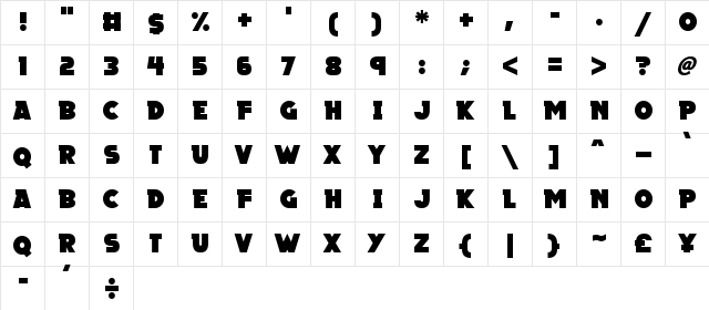 Megalopolis X Regular  glyph index