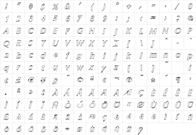 EricBeckerOutline BoldItalic  glyph index